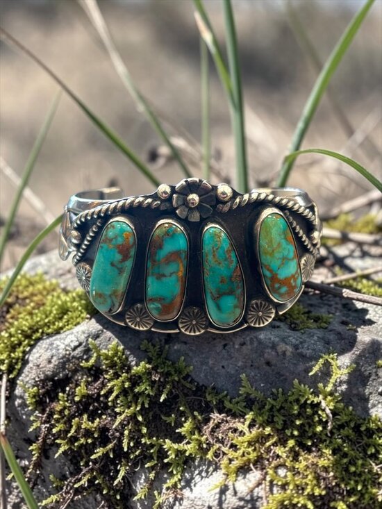 Jewelry - Vintage Navajo Sterling Silver & Turquoise Statement Cuff Bracelet